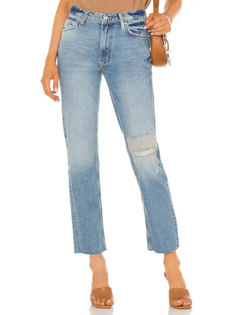 Free People We the Free Vixen Cigarette Straight Leg Mid Rise Raw Hem Jeans, 27